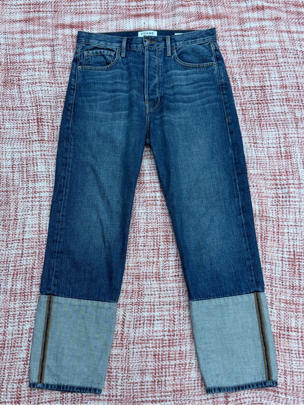 Frame Denim women’s Indigo Straight-Leg Jeans with Wide Cuffs